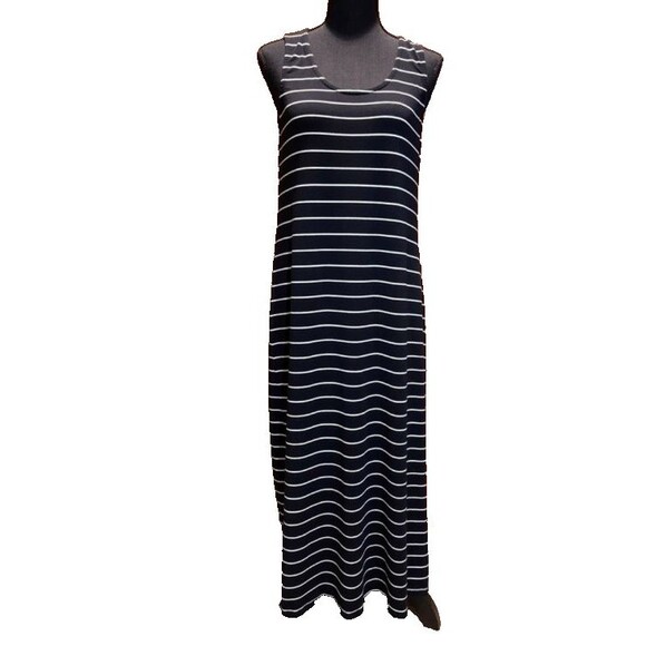 C&C California Maxi Dress Womens M Black White Nautical Striped Beach Coastal - Picture 3 of 9